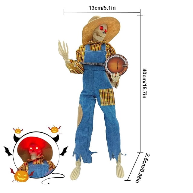 Esqueletos de Banjo animados para decoración de Halloween, esqueleto brillante de terror con ojos iluminados para interiores y exteriores, decoración de fiesta de Halloween