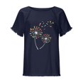 thumbnail image 4 of Blusa superior de lino y algodón con estampado de manga corta y cuello redondo con borlas para mujer Pompotops  hkajfhjk469327, 4 of 5
