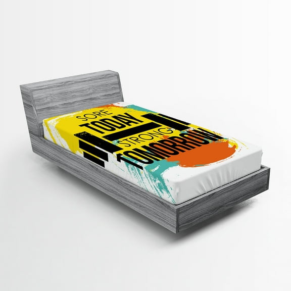 Ambesonne Fitness Fitted Sheet, Gym Sport Theme Lettering, Twin Size, Multicolor