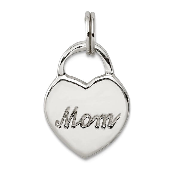 925 Sterling Silver Polished Mom Love Heart Charm Pendant Necklace for Women