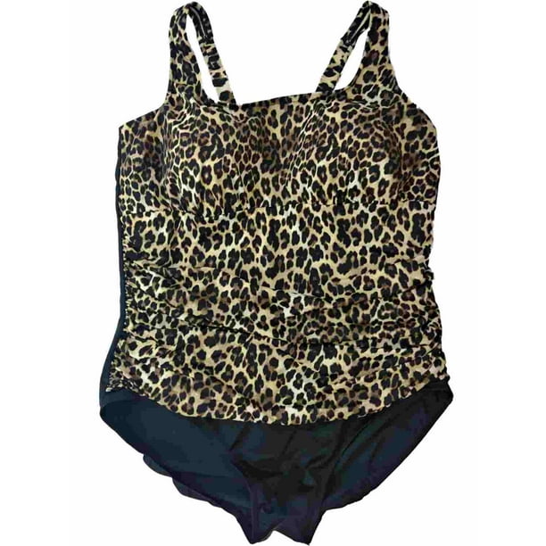 Trimshaper Womens Black Brown Cheetah Leopard One Piece Bathing Suit Slimming Swimmingsuit Walmart Com Walmart Com