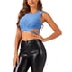 thumbnail image 4 of INSPIRAR CHIC Top Corto Sin Mangas con Brillo y Cuello Redondo Criss Cross para Mujeres Talla M Azul Claro, 4 of 5