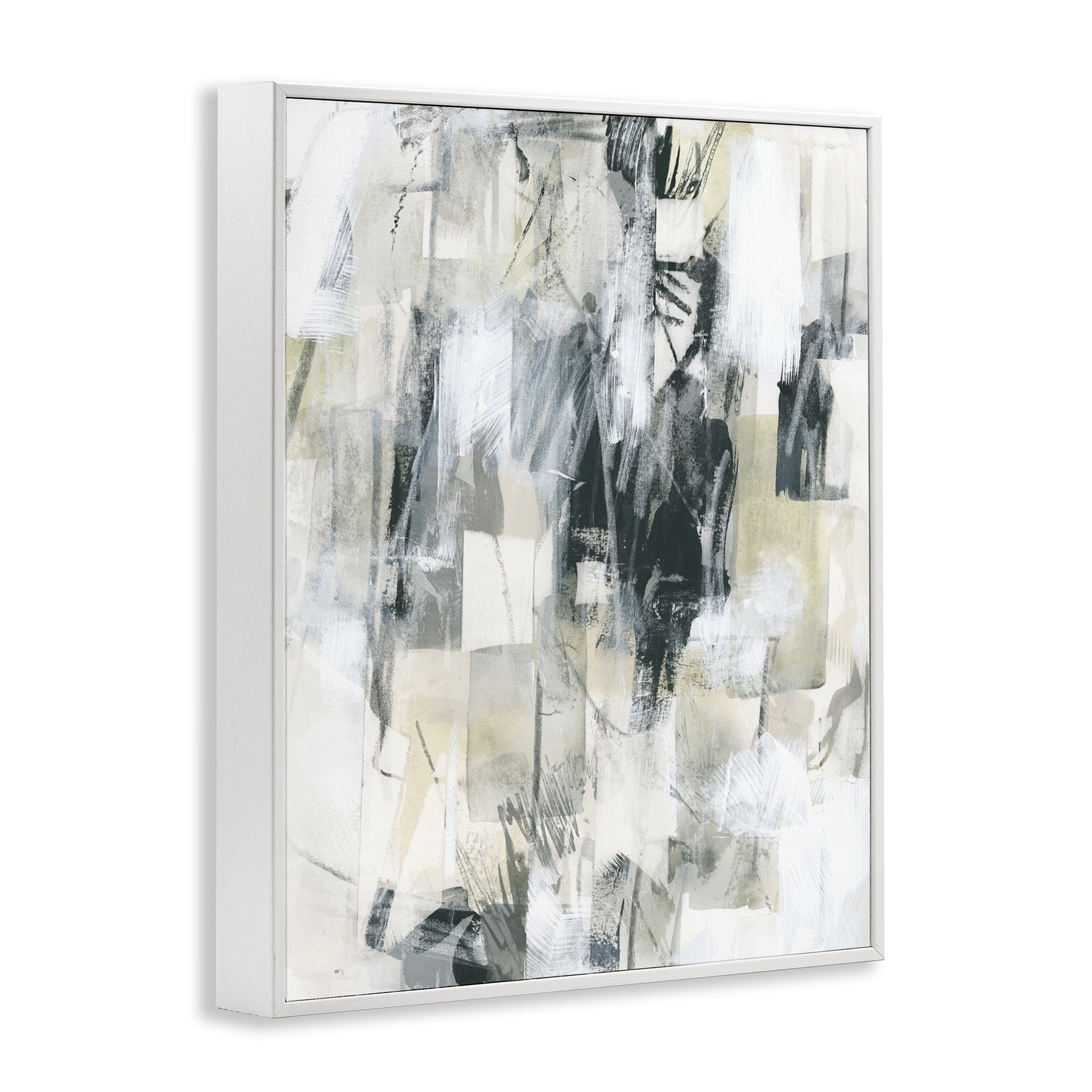 Stupell Industries Grey Layered Restless Shapes Abstract Painting White Framed Art Print Wall Art, 16 x 20
