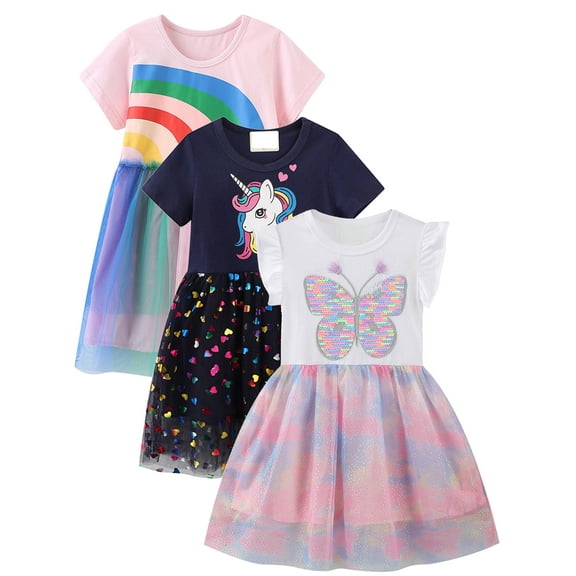 WIBACKER Toddler and Little Girl's Casual Ruffled Sleeveless Tutu Skater Princess Dress - 1PCS Butterfly