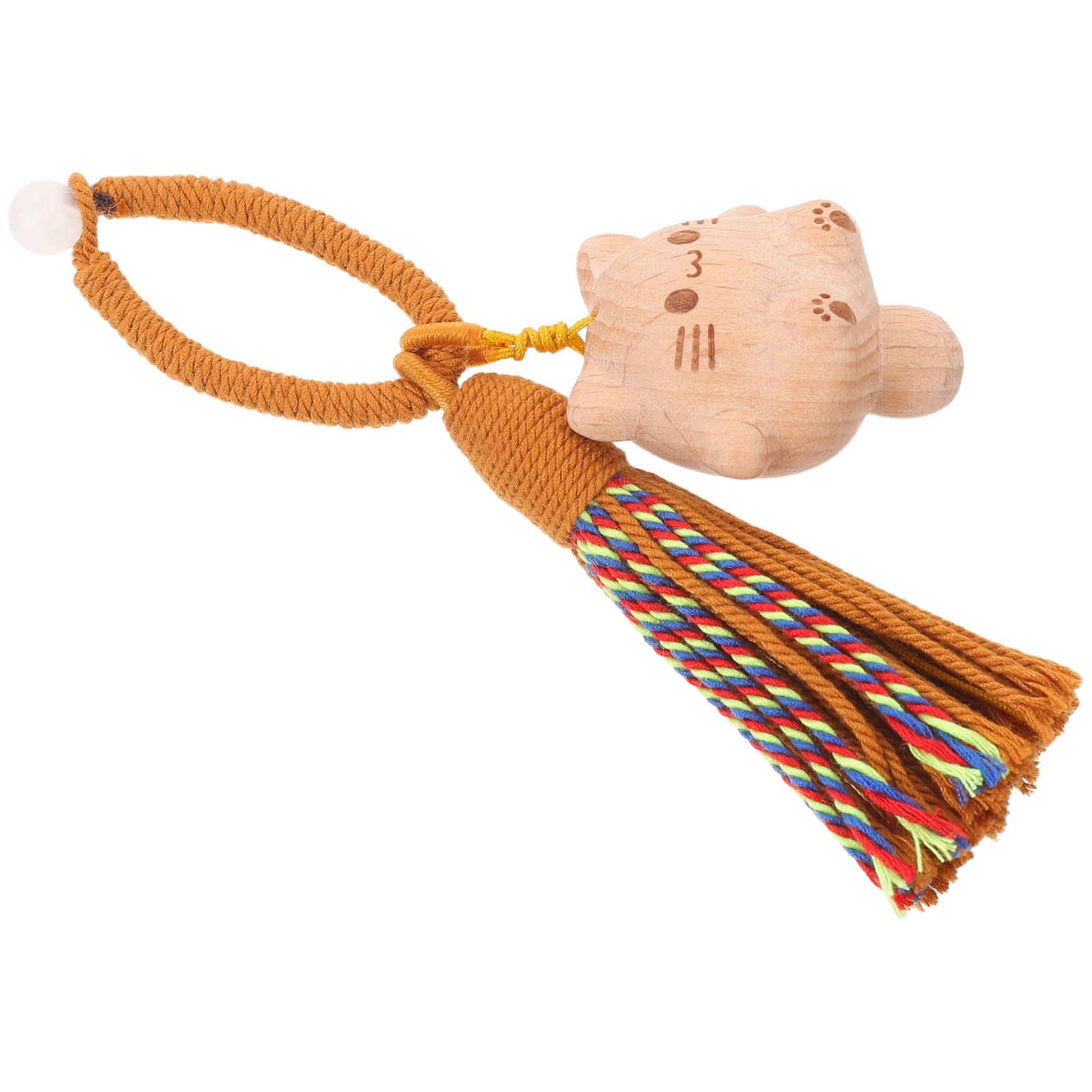 ELAYARD Decorative Wood Cat Bag Charm Keychain with Tassel for Backpacks and Wallets Multicolor