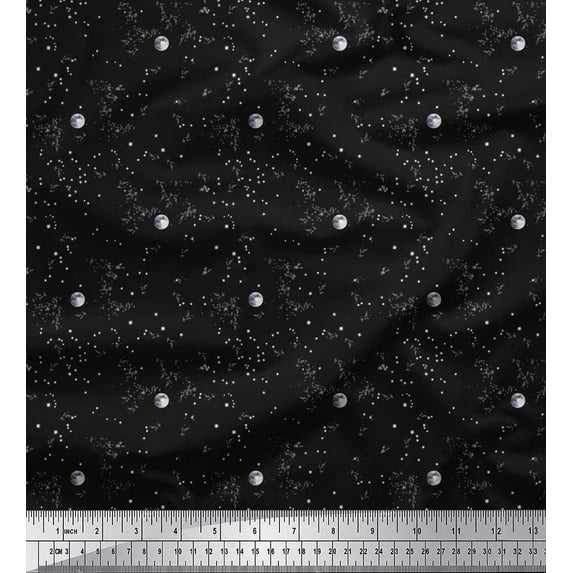 Soimoi Cotton Voile Fabric Moon & Star Shirting Print Fabric by The Yard 56 Inch Wide