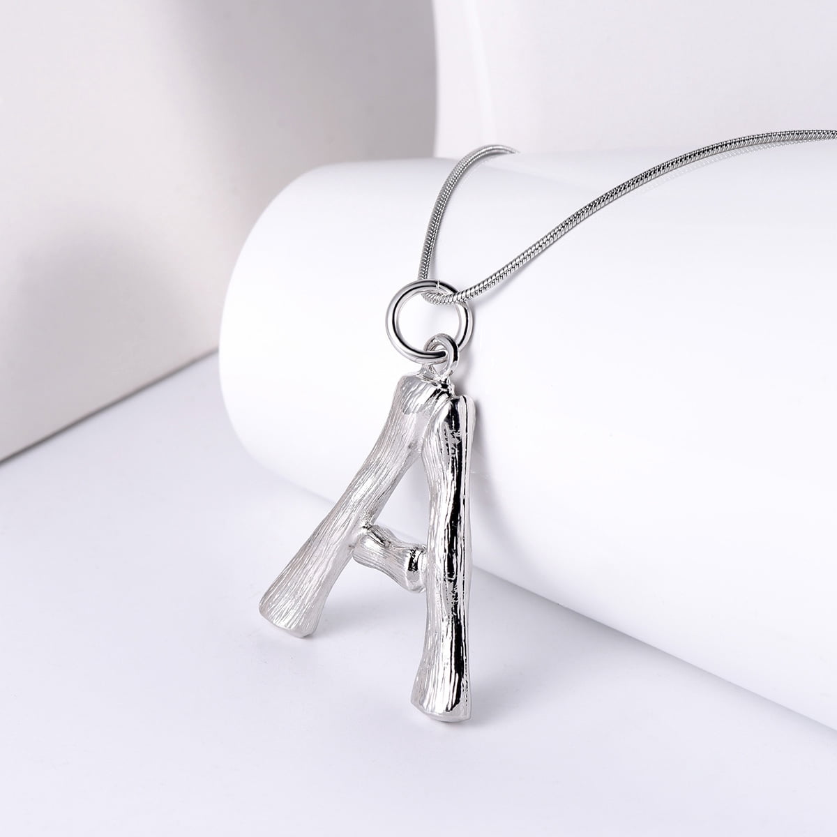 FOCALOOK Bamboo Initial Necklace for Women Oversize Letter A Pendant Capital Alphabet Statement Necklace