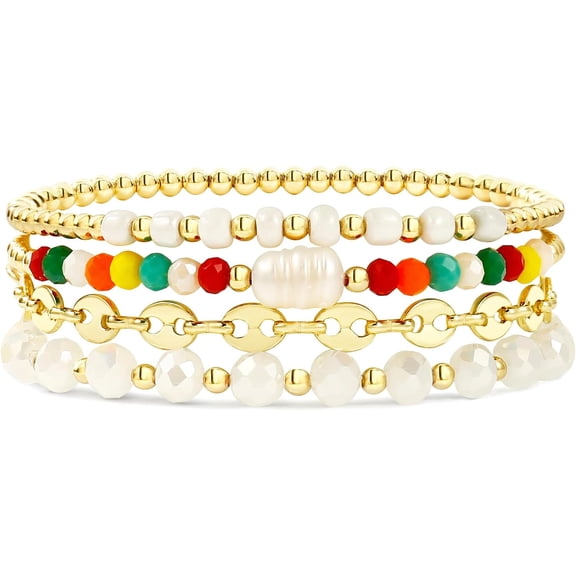 Women's Gold Beaded Bracelet Bohemian Style Crystal Multi-Layer Stackable Wrap Bracelet Set Fashion Jewellery
