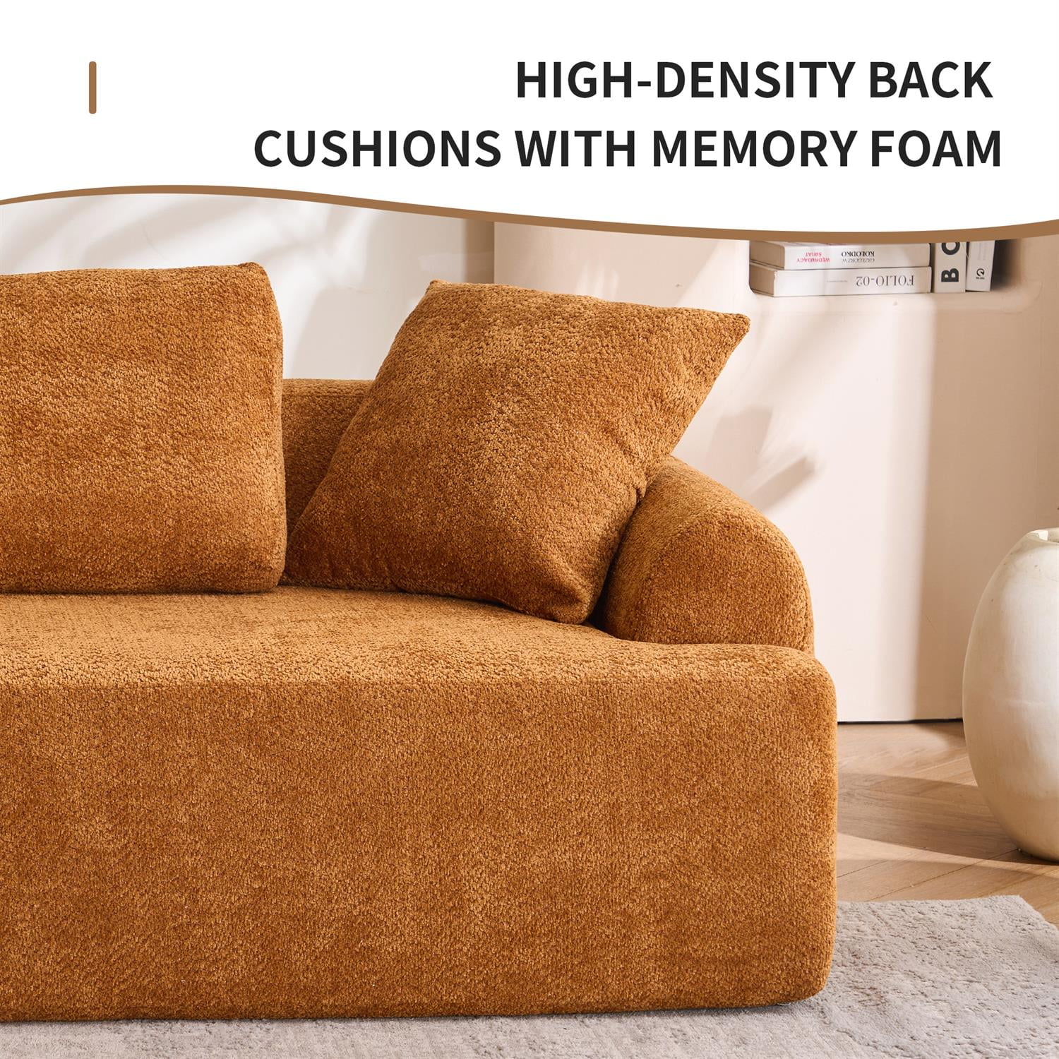 Demi Bonn 103" 4-Seater Crochet Yarn Fabric Sofa with Full Sponge for Living Room, 4 Pillows for Living Room, Office, Modern Couch Furniture, Orange