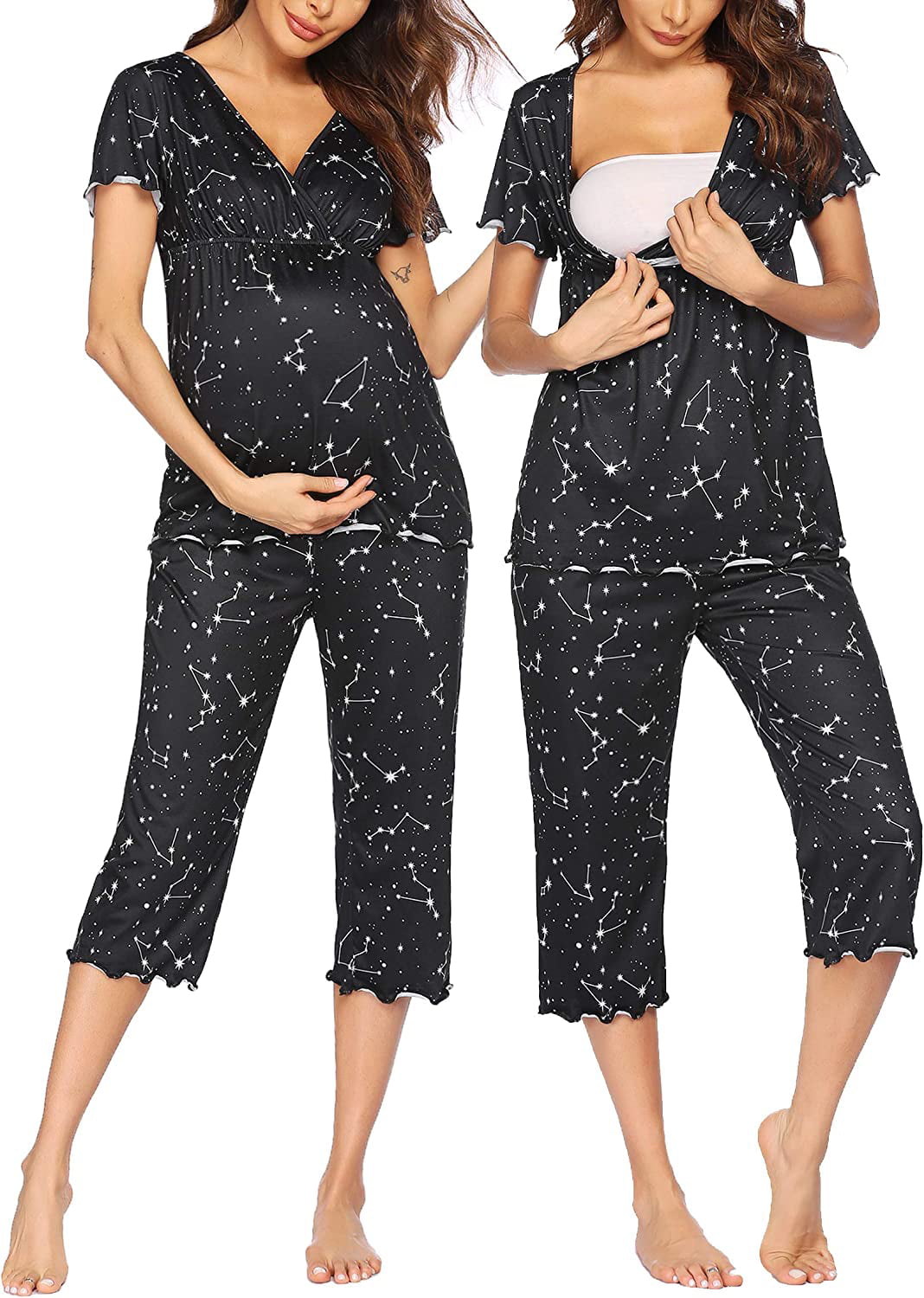 AMONIDA Womens Ultra Soft Maternity Nursing Pajama Cotton Short Sleeve Pregnancy Sleepwear 