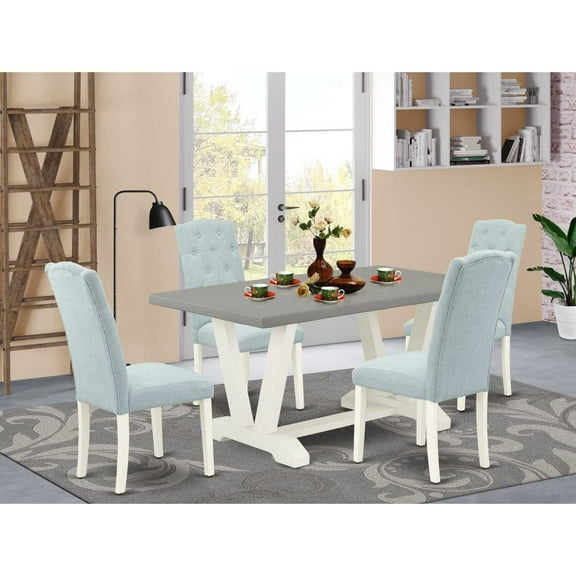 East West Furniture V-Style 5-piece Dining Table and Chairs in Linen White