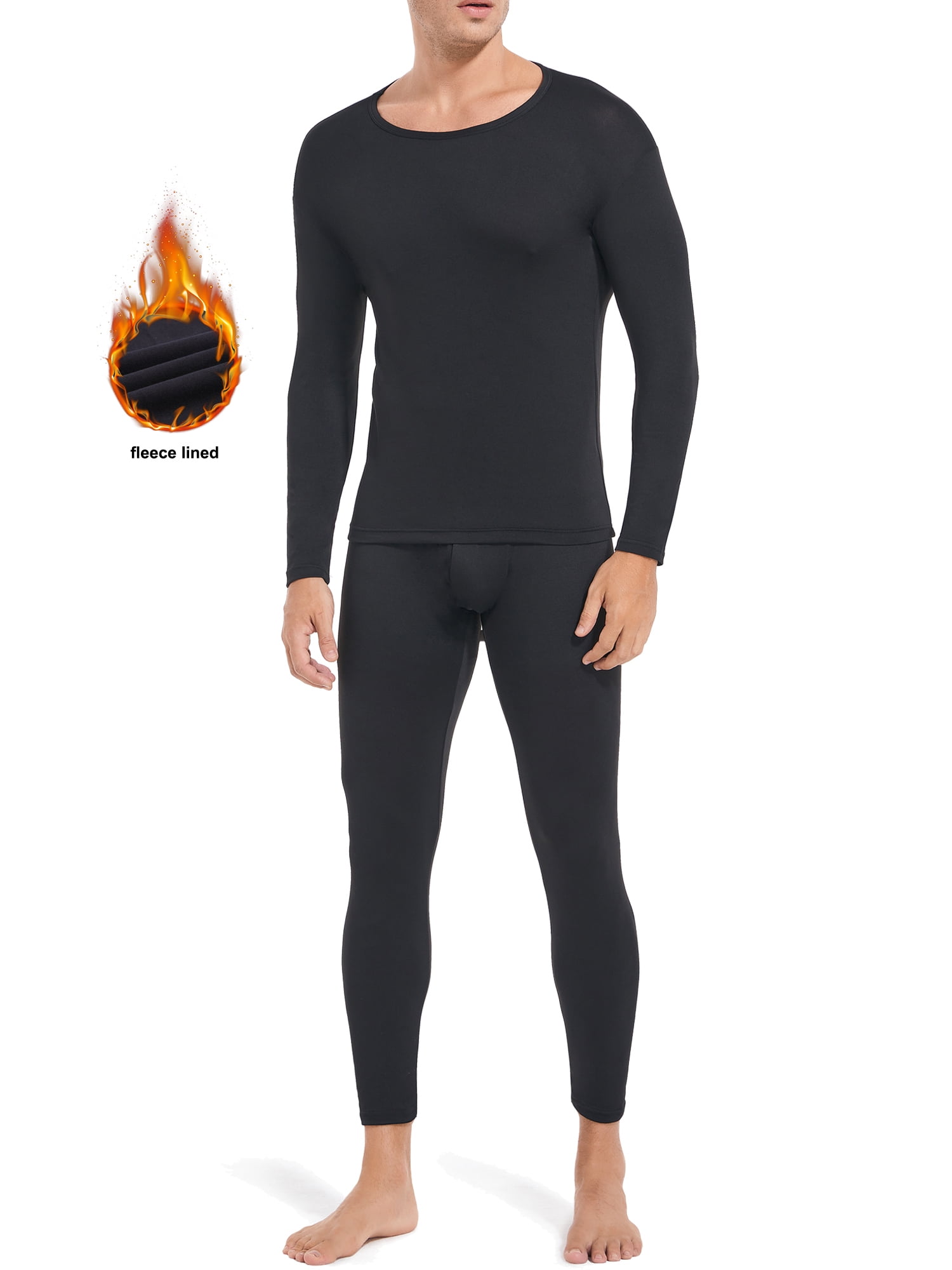 Thermal Underwear Set for Men Fleece Lined Long Johns Basic Layer Top