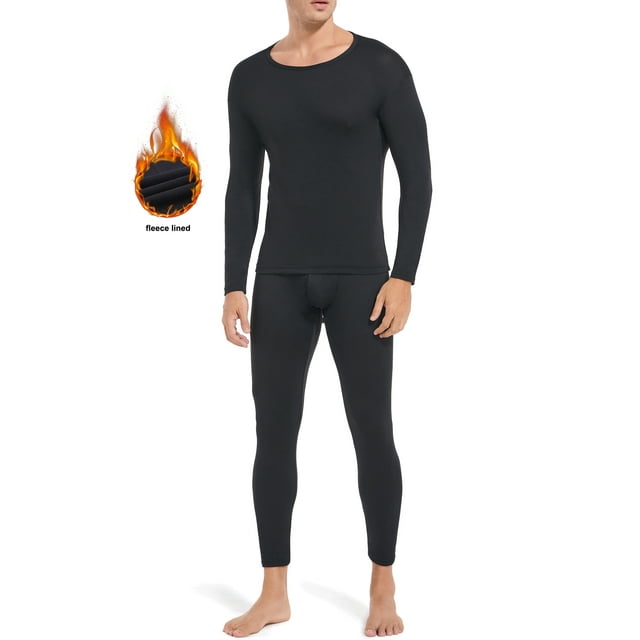 Thermal Underwear Set for Men Fleece Lined Long Johns Basic Layer Top ...