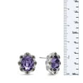 thumbnail image 3 of SuperJeweler 4 Carat Oval Shape Crystal Tanzanite and Marcasite Earrings for Women, 3 of 4