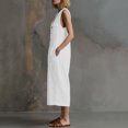 thumbnail image 6 of VBVC Women's Cotton Linen Button Down Jumpsuits , Summer Sleeveless Rompers For Women , Ladies' Wide Leg One-Pieces Capri with Pockets,White,S-2XL, 6 of 6