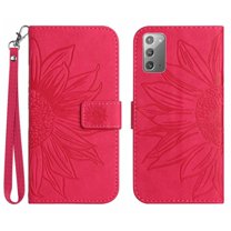 Mantto for Samsung Galaxy Note 20 6.7 inch Wallet Case with Wrist Strap,Stylish Sunflower Embossed PU Leather Shockproof Protective Magnetic Clasp Flip Kickstand Card Slots Phone Cover,Rose