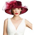thumbnail image 4 of Women Floral Organza Tea Party Hat Ladies Flat Brim Bridal Shower Hat Church Hat Fascinator, 4 of 6