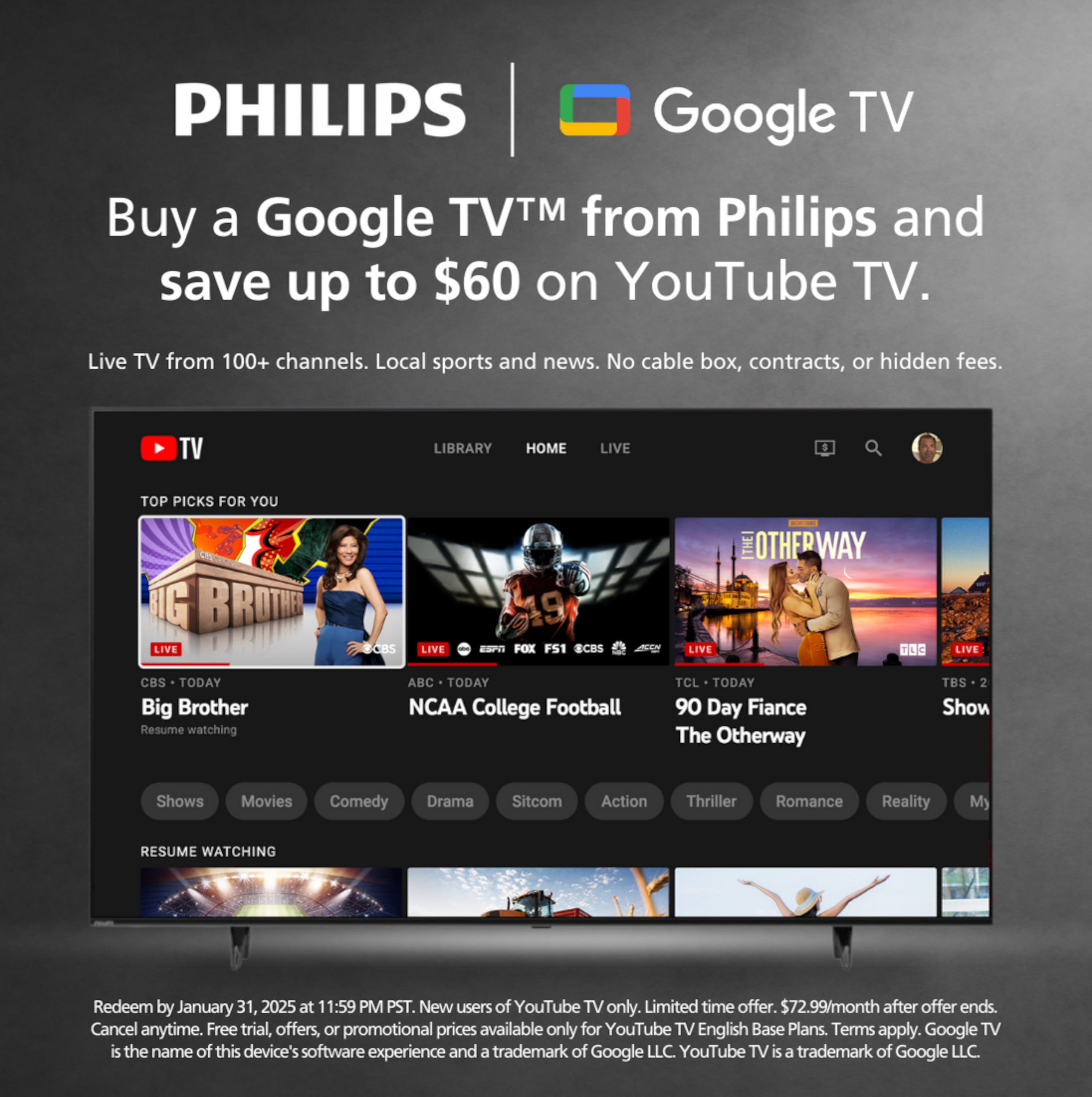 (Open Box) Philips 75" Class 4K Ultra HD (2160p) Google Smart LED TV (75PUL7552/F7)