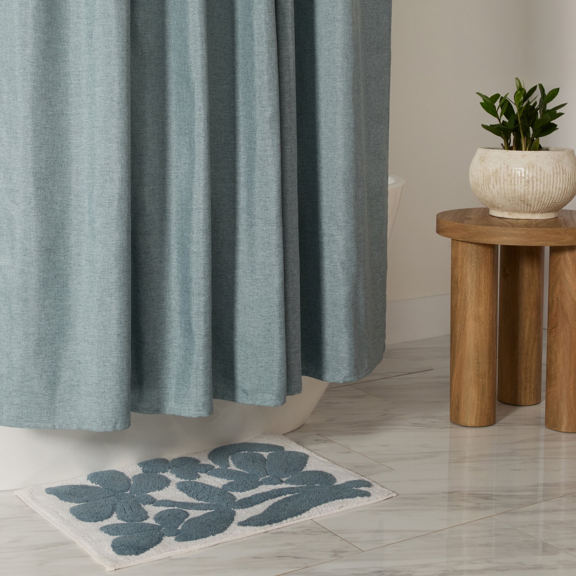 Linen-Look Polyester Shower Curtain in Essential Colors