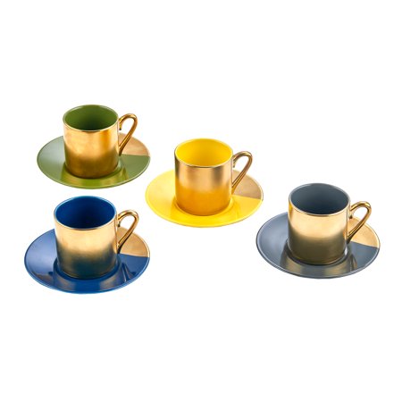 Floral Cup Saucer Set - Yedi Houseware Classic Coffee and Tea Pastel & Gold Cups and Saucers, Set of 4