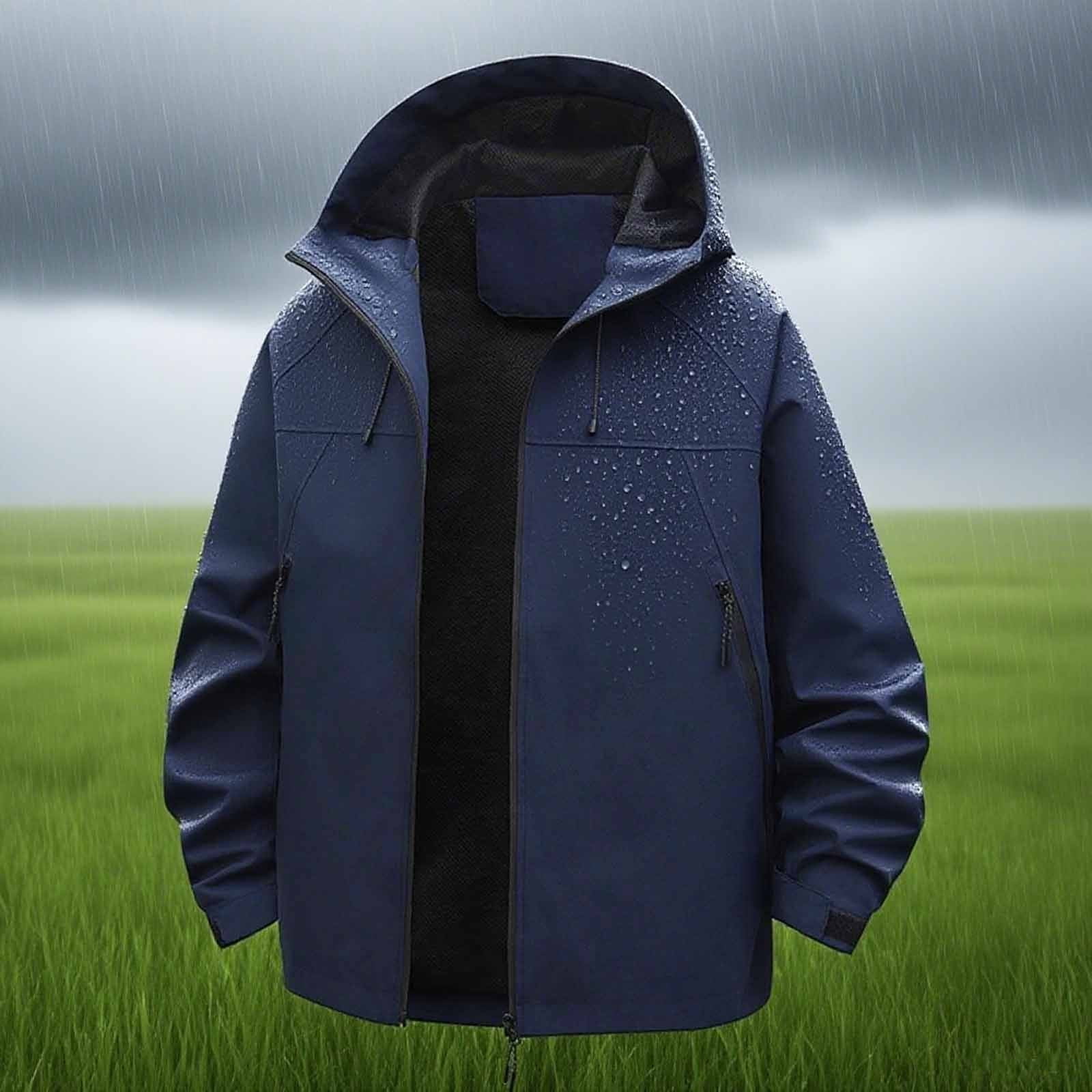 ylioge S-4X Plus Size Women Rain Jackets with Zipper Pockets and Hoodie Long Sleeve Casual Solid Color Zip Up Lightweight Waterproof Hiking Raincoats