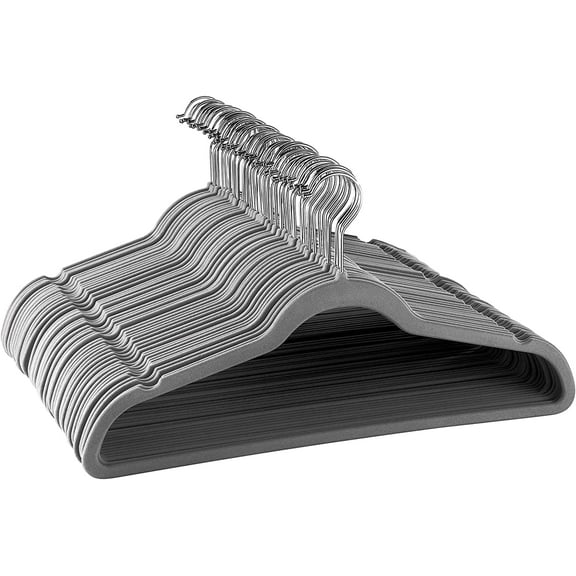 Elama Non Slip Velvet Clothing Hangers, 50 Pack, Gray