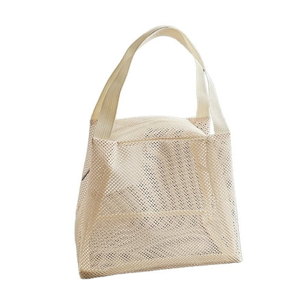 JOGZMZ Mesh Beach Toiletry Bag Breathable Shower Caddy with Zipper & Handles Portable Travel Cosmetic Organizer Beige