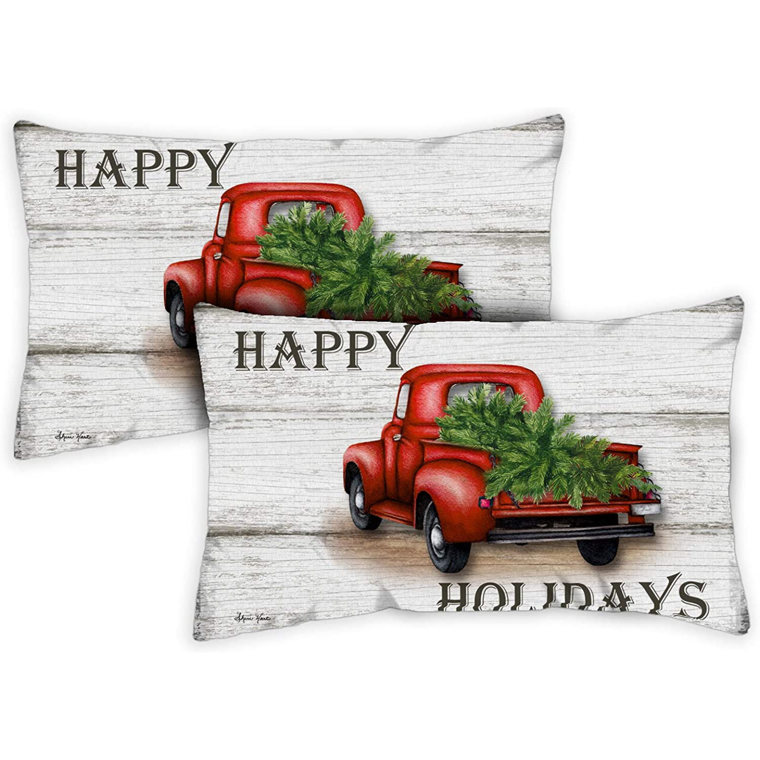 2-Pack Toland Red Truck Holidays 18 x 18 Inch Indoor Pillow Case