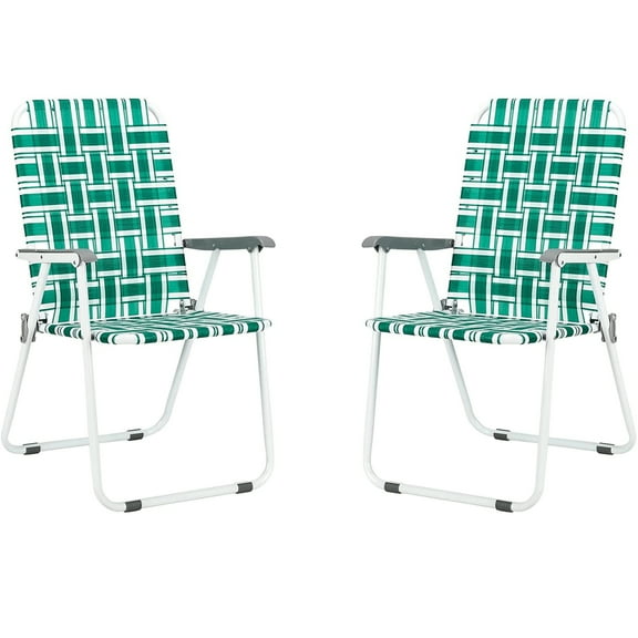 2 Pack Foldable Webbing Retro Lounge Lawn Beach Camp Chair, Portable Lightweight for Adult with Armrest Outdoor Collapsible Backrest Seats Summer Stripe