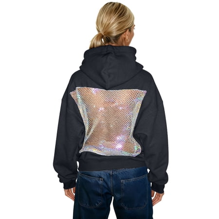 EliteGoogv Women Hoodies Sweatshirts mesh backless Sweatshirts Loose Fit Pullover Cozy Fashion Casual Streetwear Top Black S