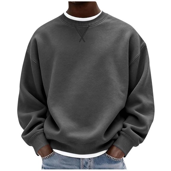 TaTaai Oversized Crewneck Sweatshirts for Men Solid Loose Fit Long Sleeve Pullover Casual Lightweight Fall Tops