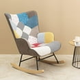 thumbnail image 6 of New Rocking Chair, Mid Century Fabric Rocker Chair with Wood Legs and Patchwork Linen for Livingroom Bedroom, 6 of 12