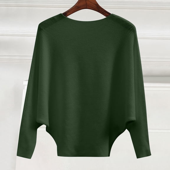 Women's Off Shoulder Batwing Sleeve Sweater, Plus Size Knit Pullover Top, Elastic One Shoulder Neck Long Sleeve Blouse, Comfortable Loose Fit Tunic for Women Blackish Green L