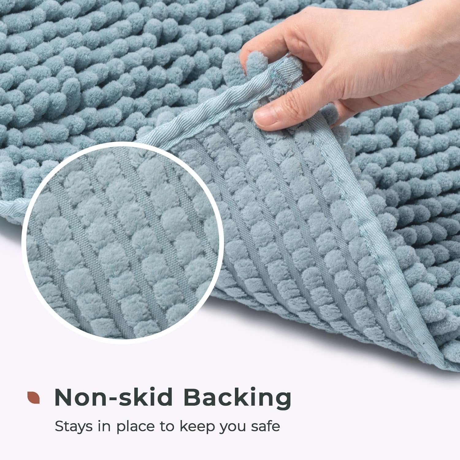 FRESHMINT Chenille Bathroom Rugs Mat 32'' x 20'' Non-Slip Bath Mat for Bathroom Floor & Bathtub, Washable Soft Shower Shag Bath Rugs, Durable Fluffy Thick Water Absorbent Microfiber Shower Mat, Blue