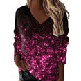 thumbnail image 1 of Gibobby Blusas Manga Larga Para Mujer Camiseta de manga larga con cuello en V y estampado a la moda para mujer（Rosa， XL), 1 of 5