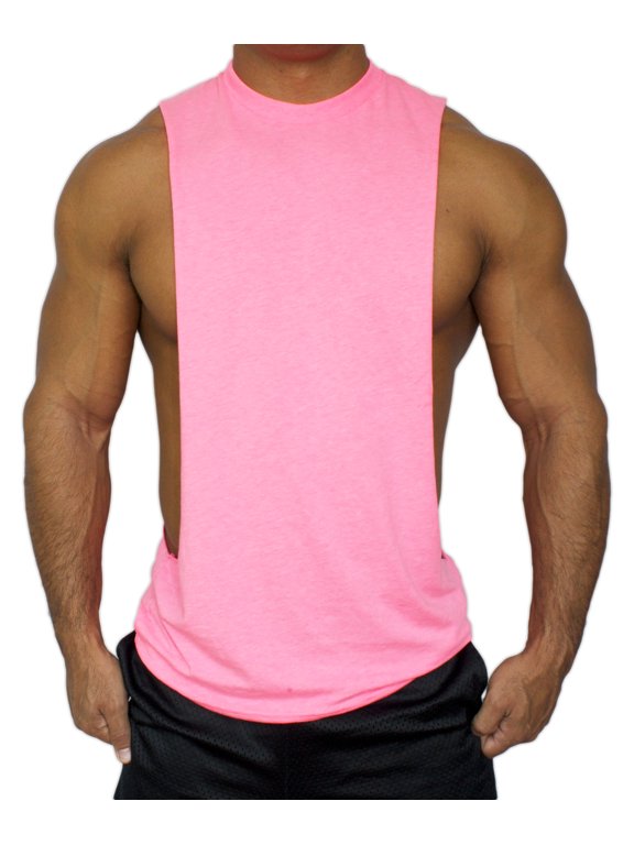 Muscle Cut Athletic Stringer Tank Top Workout Shirt (Large, Neon Pink)