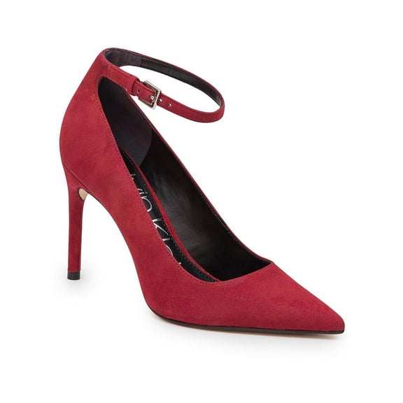 Calvin Klein Womens Demma Suede Ankle Strap Loafer Heels