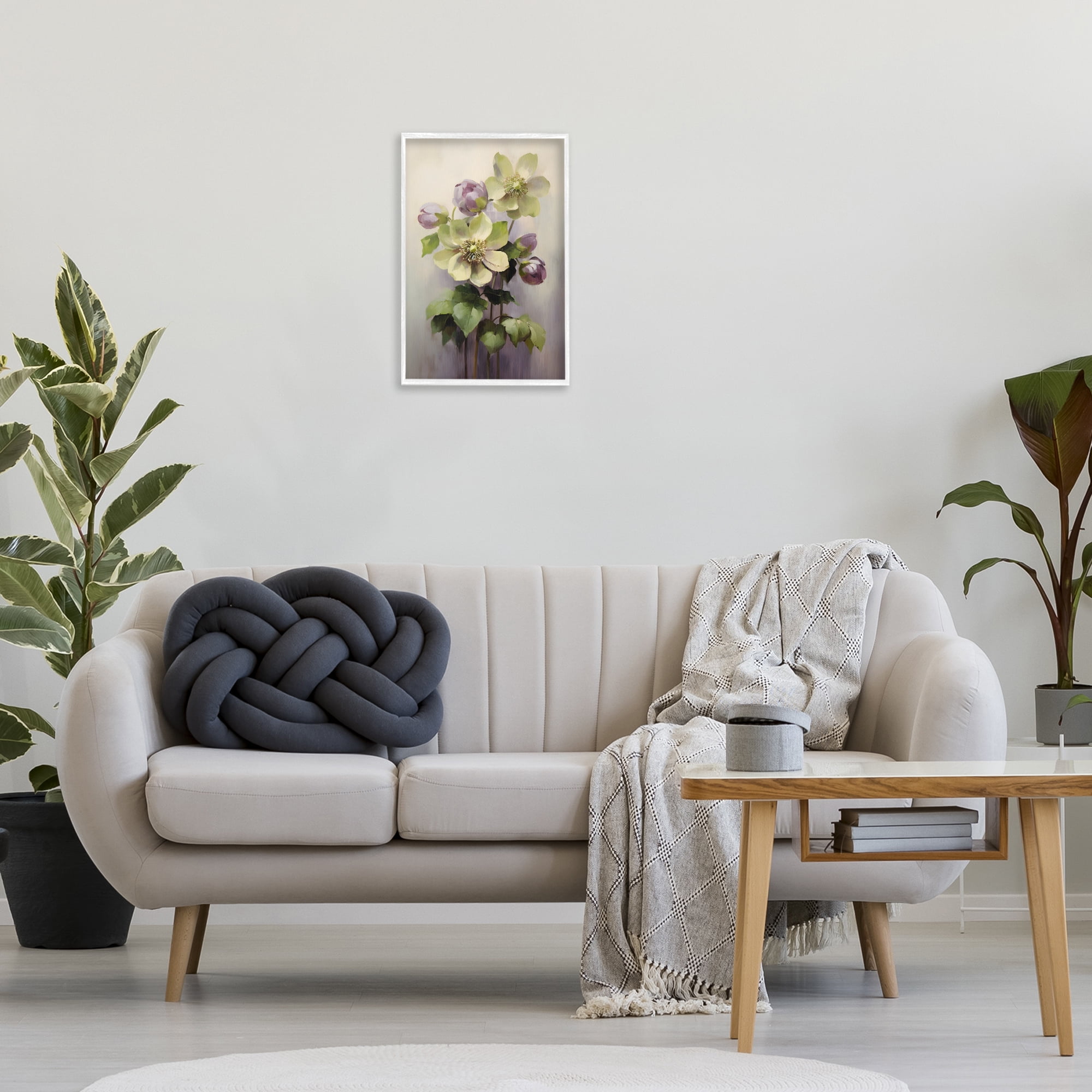 Stupell Industries Green & Purple Flowers Botanical & Floral Painting White Framed Art Print Wall Art, 16 x 24