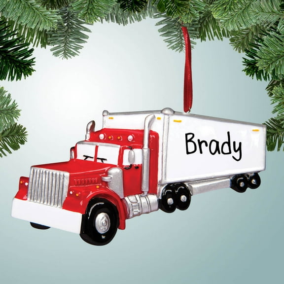 Personalized Red Semi Truck Christmas Ornament - Truckers - Long Haulers - 18 Wheeler - Freight - Drivers - Perfect Stocking Stuffer