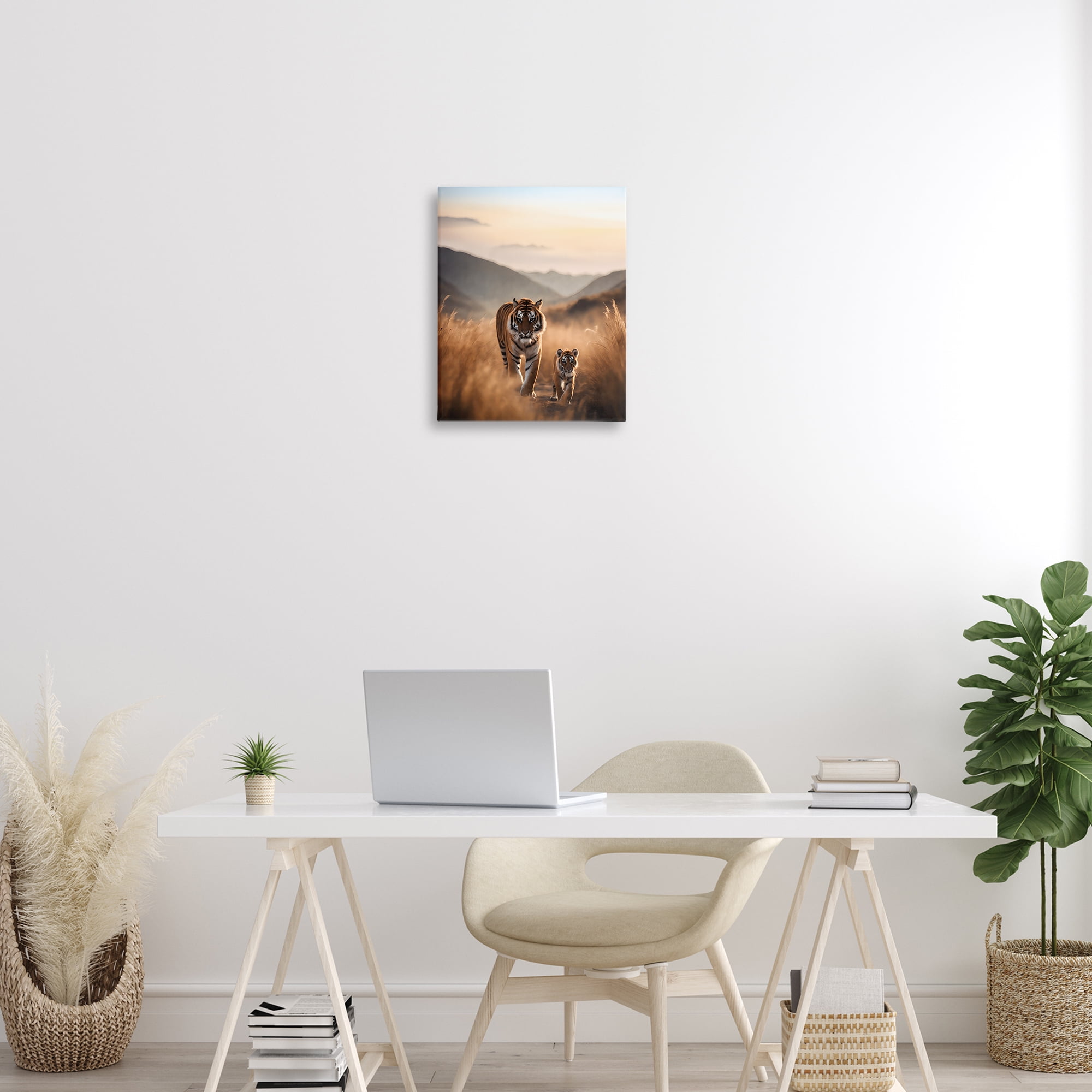 Stupell Industries Tiger & Cub on Savanna Animals Painting Wrapped Canvas Art Print Wall Art, 16 x 20