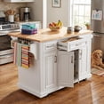 thumbnail image 1 of Homy Casa 54" Kitchen Island Cart, White, Foldable Rubberwood Top, Storage, Rolling Wheels, 1 of 4