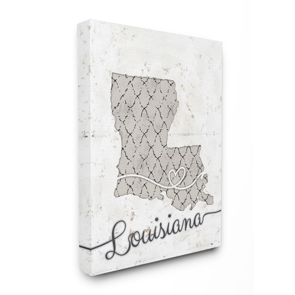 Stupell Industries Louisiana Patterned Grey US State Design Canvas Wall Art by Ziwei Li