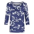 thumbnail image 5 of 3/4 Length Sleeve Womens Tops Floral Print Crewneck Loose Fit Dressy Casual Shirts Spring Summer Blouse Going out Top, 5 of 6