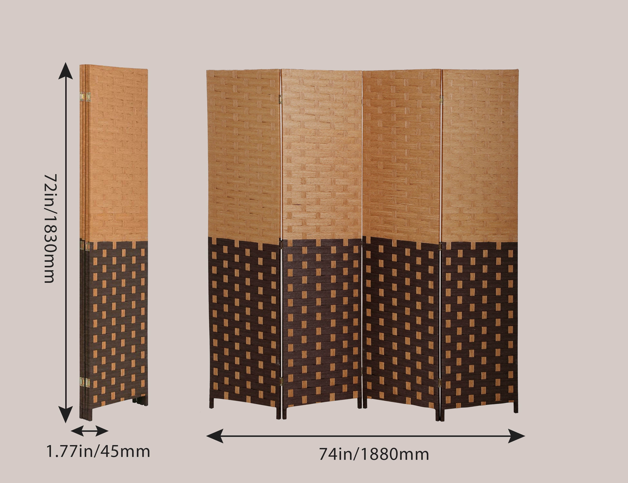 YRLLENSDAN 4 Panel Room Dividers, 6FT Room Partitions and Dividers for Room Separation Hand-Woven Design Portable Wall Folding Screen Privacy Screens, CM