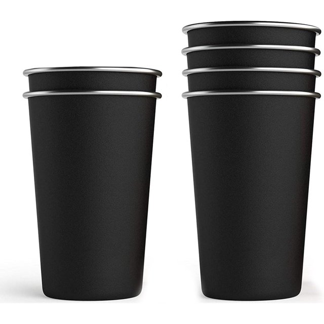 Vasos de Acero Inoxidable Apilable 500ml 6PCS, Taza Termica Frio y Caliente, Diseño en Color Mate, para Hogar, Reuniones, Fiesta y Viajar (Negro)