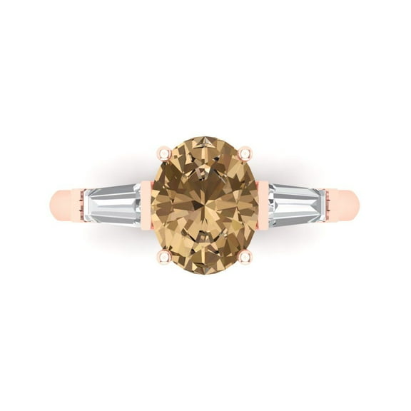 Clara Pucci 14K Rose Gold 2.5ct Champagne Three-Stone Ring for Women