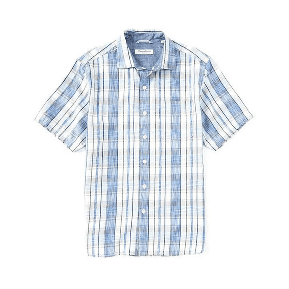 Tommy Bahama ST325921 Tortola Surf Plaid Short-Sleeve Woven Shirt Bering Blue S