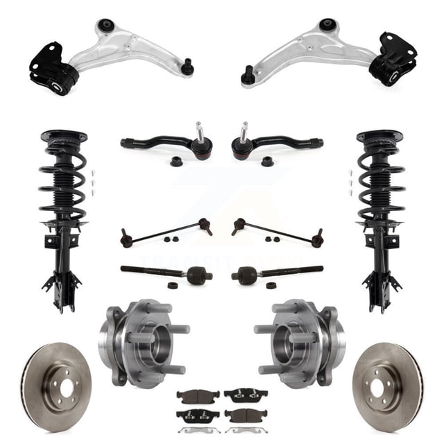 Transit Auto Front Disc Rotors Brake Pads Hub Bearings Assembly Control Arms Tie Rod End Shock Suspension Link Kit (15Pc) for Car Ford Edge KM-100384