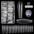 thumbnail image 1 of 100 unids/caja de uñas postizas naturales, blanco claro, extensión de cobertura completa, puntas de uñas postizas, pegatina completa de gota de agua en forma de T para uñas Tan Jianjun unisex, 1 of 2