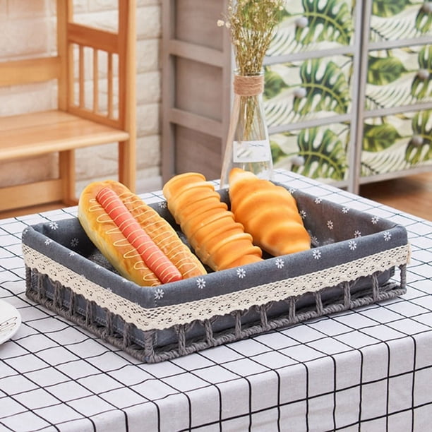 Cestas de almacenamiento de ratán, cesta tejida, bandeja para guardar frutas, pan, bocadillos, cesta de picnic, gris